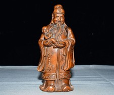 Wooden Carved Figure Lu Xing Statue Figurine God Of Prosperity Decor Rank Career