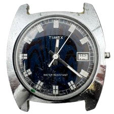 Vintage Timex Marblized Dial Men's Mechanical Wristwatch Steel & Chrome