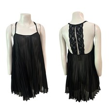 NWT Black Sheer Pleated Lace Babydoll Lingerie Top / Size Large 