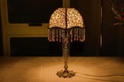 Leopard Print Fringe Table Lamp Beaded Tassels Gold Base Dome Shade Corded — photo 7