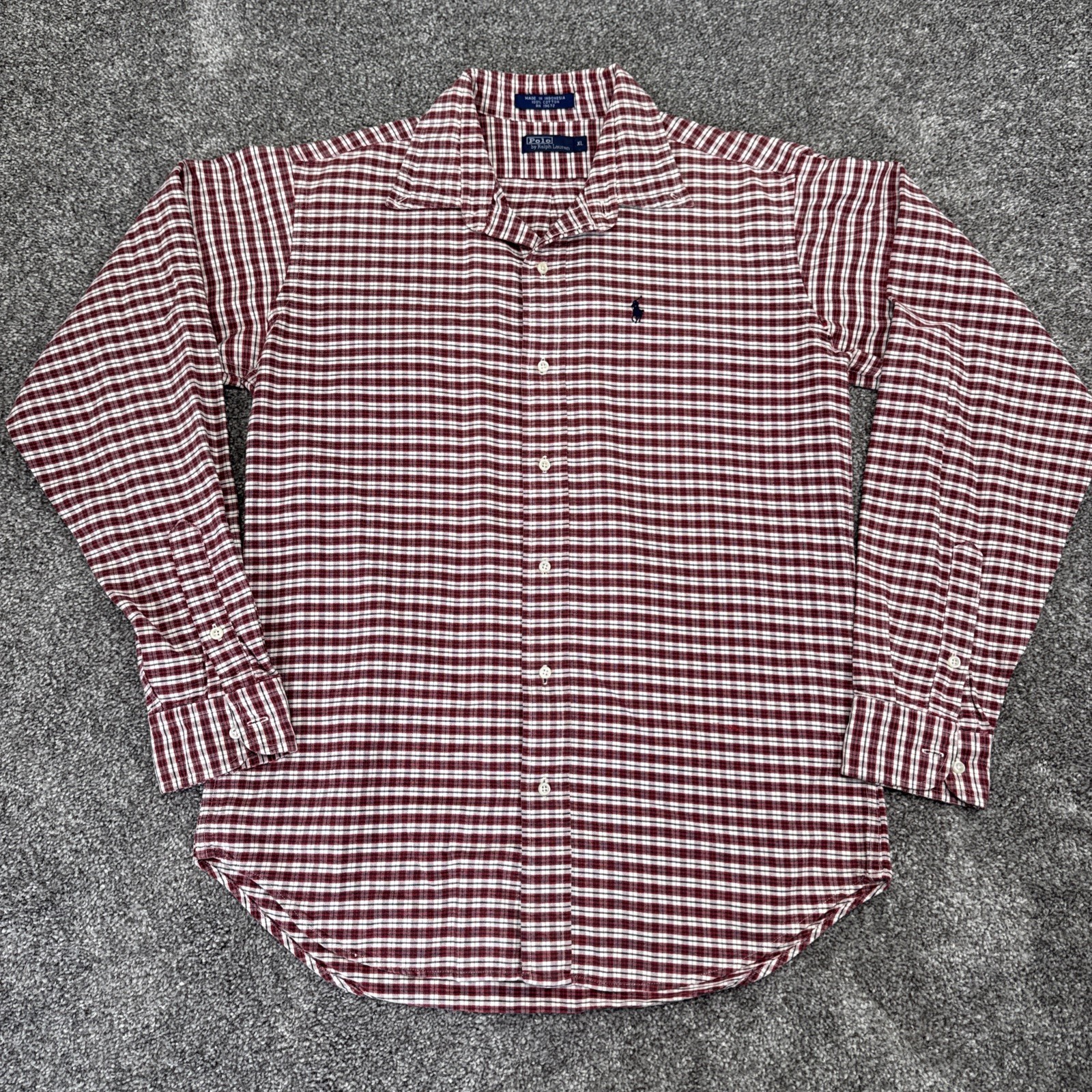 VTG Polo Ralph Lauren Flannel Button Down Shirt Youth XL Plaid Red 100% Cotton