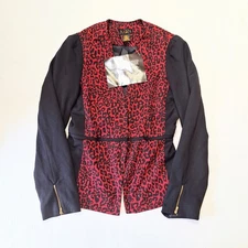 IMAN Global Chic Womens Long Sleeve Jacket Coat Leopard Print Size S Red/Black