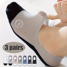 3 Pairs Men's Invisible Socks No Show Low Cut Breathable Cotton Anti Slip Grip