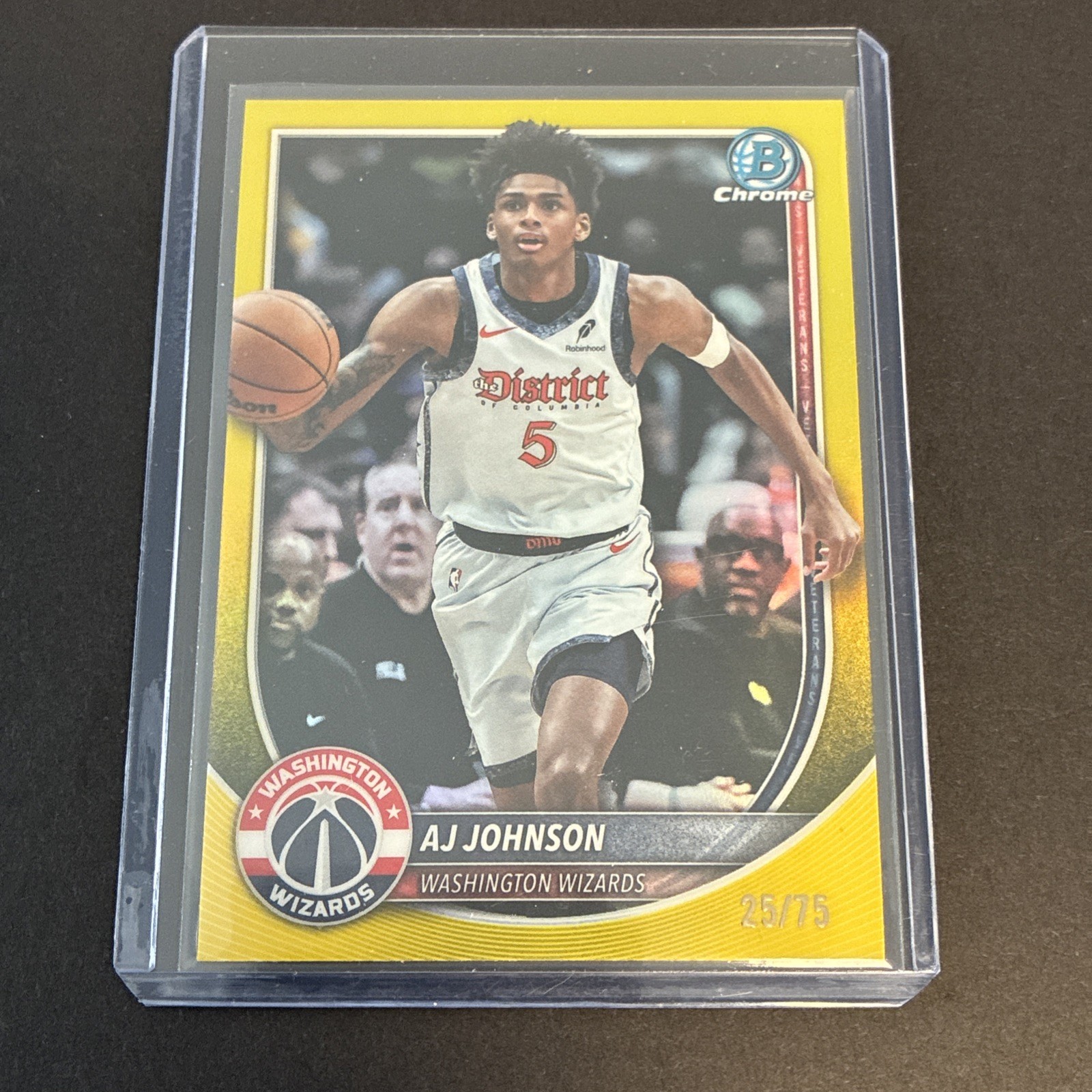 AJ Johnson 2025 Bowman #BCV-178 True Yellow Refractor Chrome 25/75 Wizards