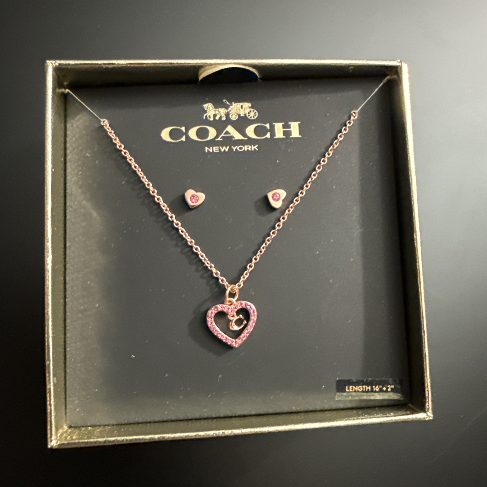 NWT Coach Heart Necklace And Stud Earrings Set — OLD STOCK!! Rare