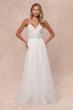 Glorious Luxury White Sheer Tulle Embroidered Beaded Bridal Dress