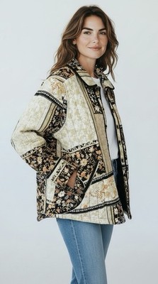 Anthropologie SZ Medium Quilted Shirt Patchwork Jacket Women Floral Shacket NEW