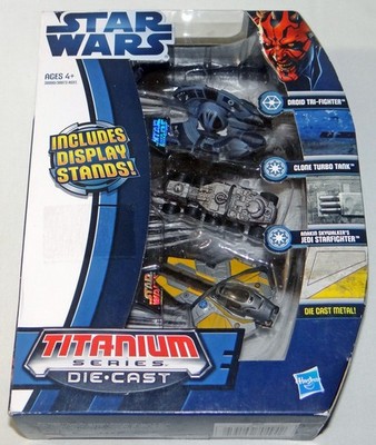 Star Wars Titanium 3-Pack Droid Tri-Fighter, Clone Turbo Tank & Jedi Starfighter