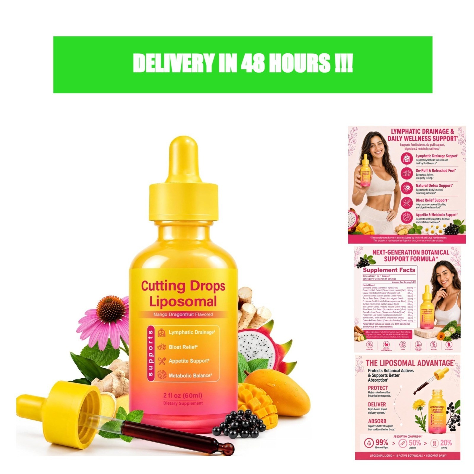 Cutting Drops Lymphatic Drainage Drops for Bloat Relief & De-Puff Support - 60