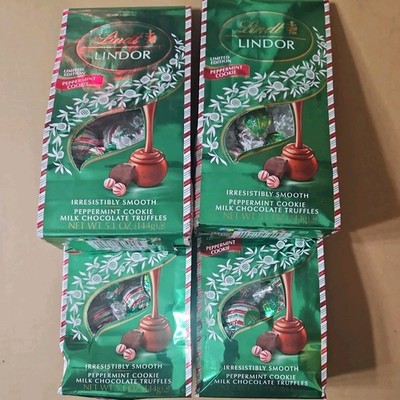 NEW Lindt Lindor Peppermint Cookie Milk Chocolate Truffles 5.1oz LOT OF 4