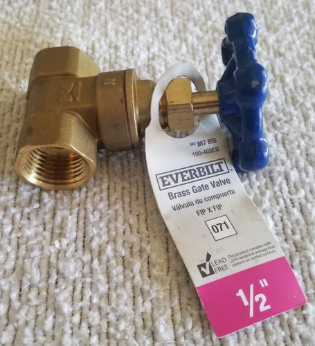 Everbilt Brass Gate Valve Brass 1/2" x 1/2" FIP x FIP 100-403EB NEW