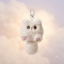 White Cat Plush Keychain Soft Kawaii Long Tail Cat Bag Charm Purse Accessory