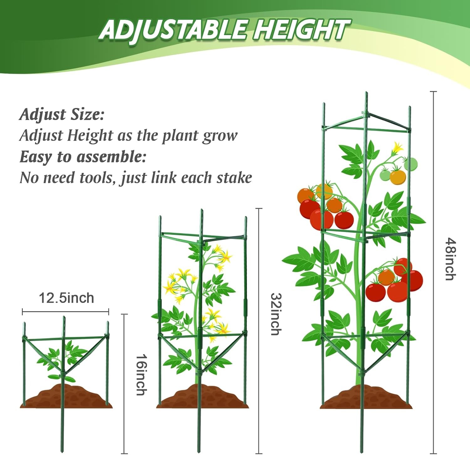 6 Pack Tomato Cage for Garden & Pots, Rust-Resistant Tomato Stakes Plant Cage Tr