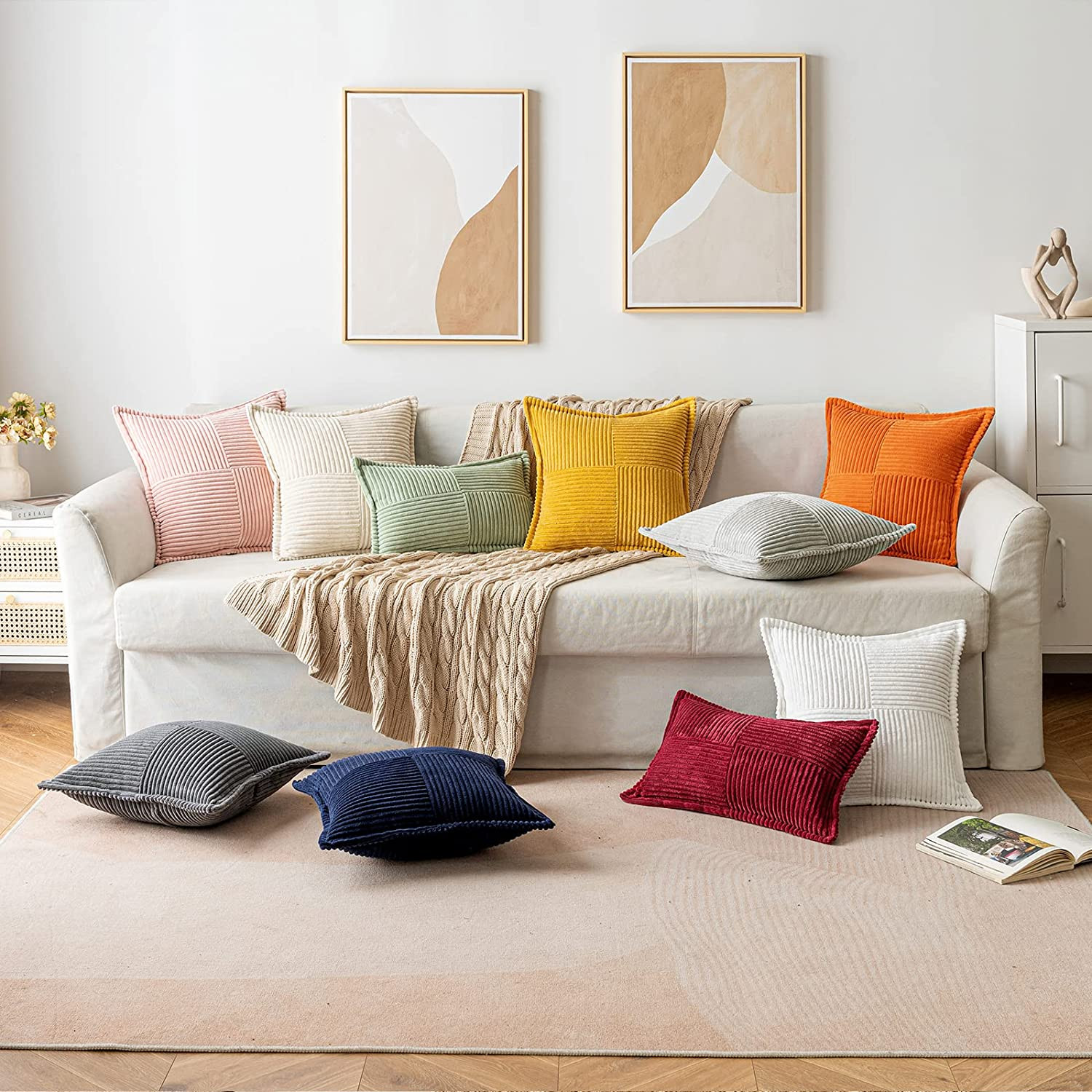 Decorative Throw Pillow Covers for Couch Bed Livingroom 18X18 Inch Set of 2 Beig