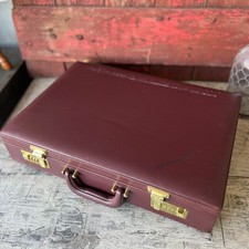 Vintage Burgundy Hard Shell Briefcase With Gold Combination Locks Handle