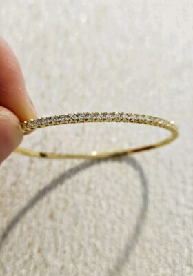 Natural Diamond Flexible Bangle Bracelet 1.08 Ctw G-H VS 7'' 14k Yellow Gold