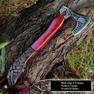 Custom Handmade High Carbon Steel Viking Axe Hatchet 19 inch; wood