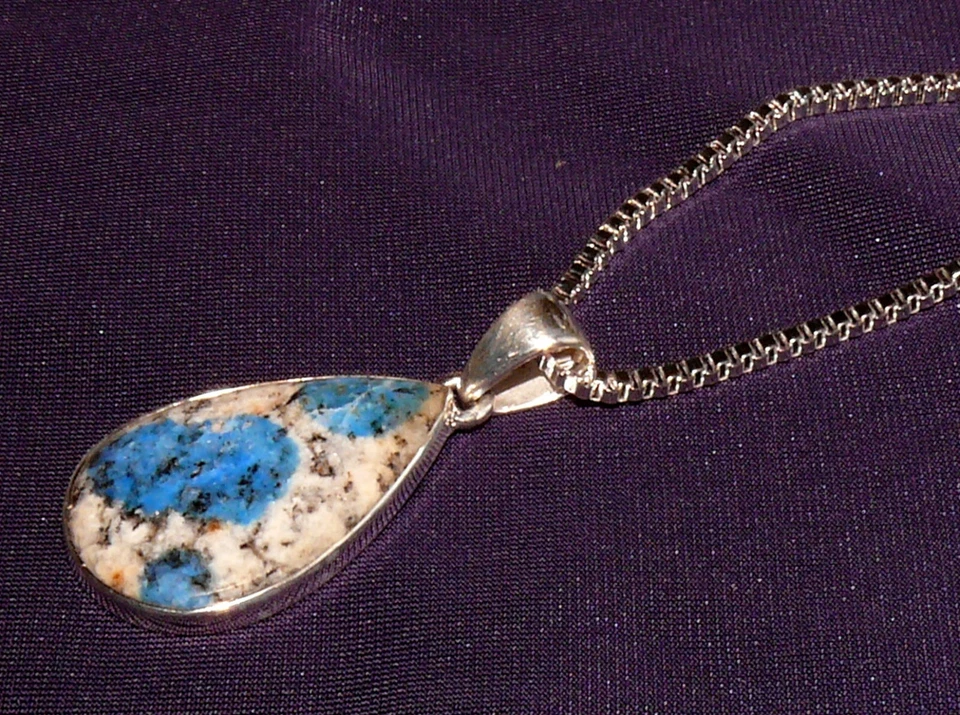 Halskette, Anhänger Silber, Azurit, Kette versilbert, 3,5g 28x19x4mm - Bild 3 von 4