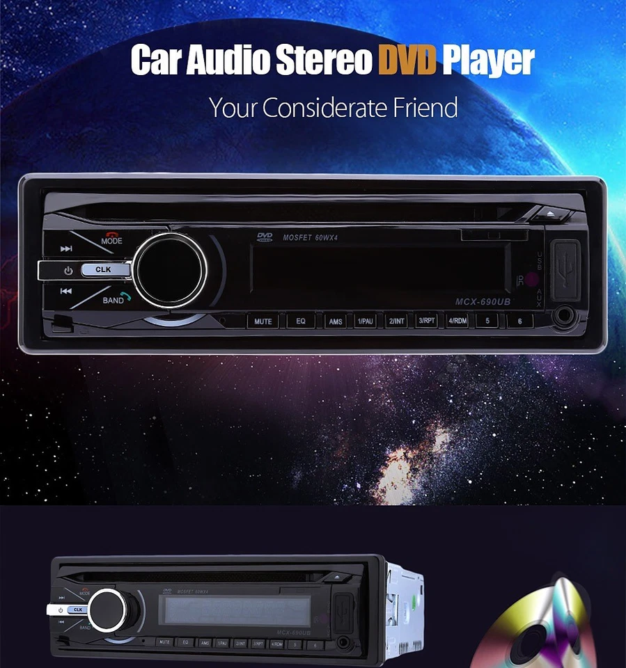 AUTORADIO FRONTALINO ESTRAIBILE BLUETOOTH 1 DIN STEREO AUTO DVD AUX MP3 SD USB - Immagine 3 di 3