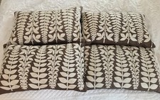Pottery Barn Brown Cream Vine Leaf Crewel Lumbar Pillows Covers Cases 16 X 26