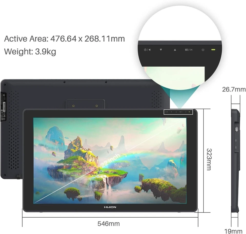 HUION KAMVAS 22 Plus Graphics Drawing Tablet with Full-laminated QD Screen 140% - Image 2 of 4