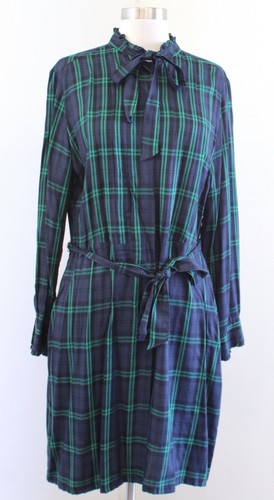 Black Plaid Tie Neck Shirt Dress Size 