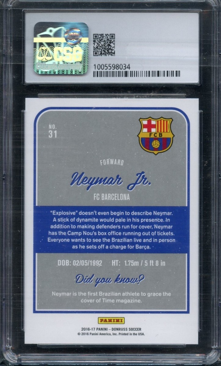 2016-17 Panini Donruss Neymar Jr #31 Barcelona/Brazil CSG