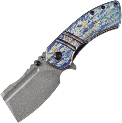 Kansept Knives M+ Korvid Lightning Strike Titanium Folding Damascus Knife 2030C3