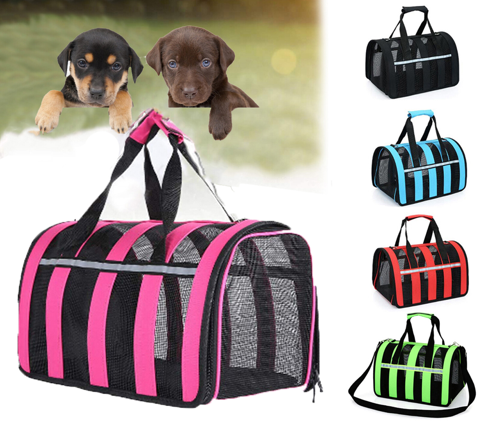 Trasportino Cane Gatto Piccola Taglia Borsa Viaggio Traspirante Tracolla 33x21