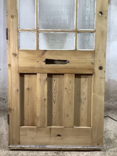 35 7/8"X 83 3/8" 1930s Exterior Glazed Stripped Pine Front Door Old Vestibule - Picture 9 of 12