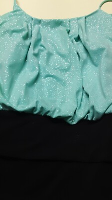 Sweet Storm Wm Juniors SpaghettiStrap Mint Green Sparkle/Black Sexy Dress L  #9B | eBay