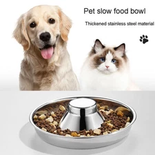 Feeder Bowl Stainless Dish Puppy Dog Pet Cat Litter Food Feeding Slow Speed