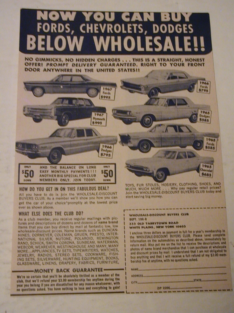 1967 BUY CARS BELOW WHOLESALE 1960S VINTAGE CARS 5.5X7.75 VINTAGE