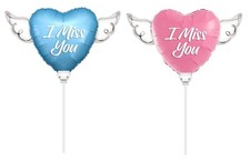 I Miss You Heavenly Balloons Heart Shaped on a Stick with Angel Wings   Memorial