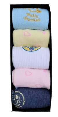 Cute!! 5 Pairs Polly Pocket Crew Socks Size 5-9 Assorted Gift Set Great Quality 