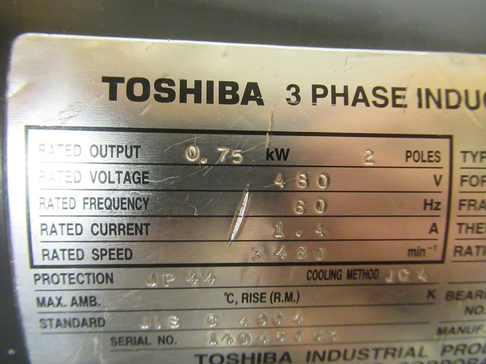 TOSHIBA 0.75KW 3/4" X 3/4" CENTRIFUGAL BRASS BRONZE PUMP 480V 2P 3PH 3480RPM - Image 4 of 4