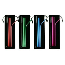 5pc Reusable Stainless Steel Straight Bent Drinking Straws Cleaner Brush Kit