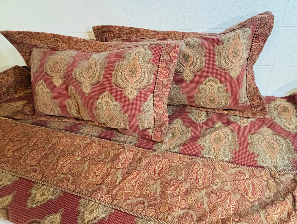 VTG Thomasville Brown Paisley King Duvet Cover Pillow Shams Microsuede Reverse - Image 3 of 4