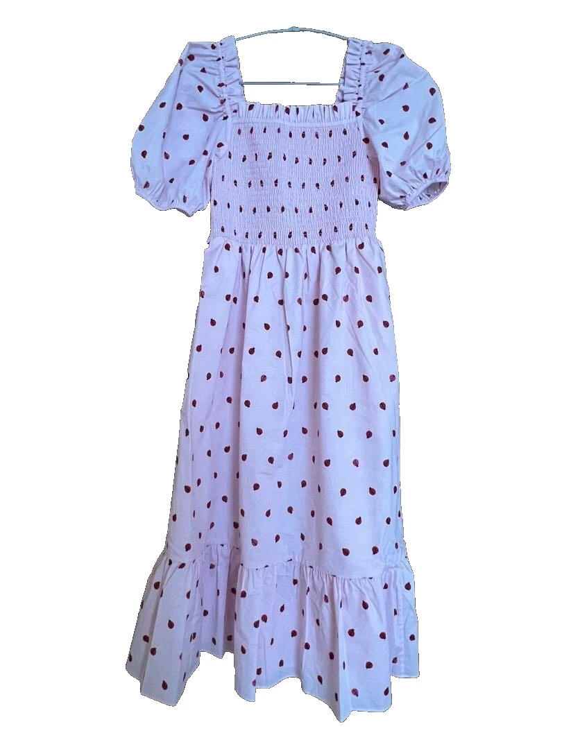 Abito midi coccinella kate spade nuovo taglia XS rosa manica a sbuffo vestito unico