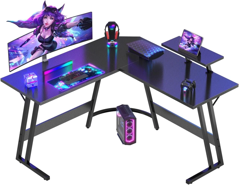 Devoko L-Shape Gaming Table 120x120cm Large PC Desk Black - Image 2 of 4