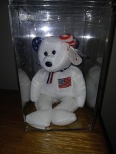 TY Beanie Baby America the Bear Plush White September 11 W/Case