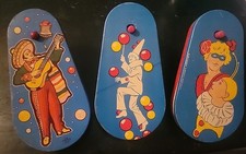 3 Vintage Tin Litho Toy Noisemakers New Year's Rattlers Lot