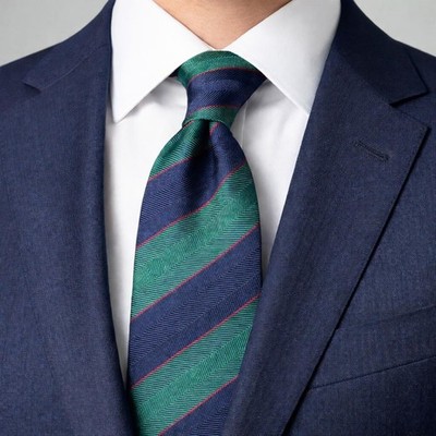 CHANEL Logo COCO Regimental Stripe Tie Men Silk Navy green Herringbone weave