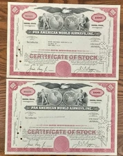 Pan American World Airways, Inc. Cancelled Stock Certificates - Lot of 2 Pan Am