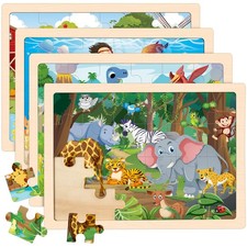 Wooden Animals Puzzles for Kids Age 3 4 5 Year Old, 4 Pack 24 Pcs Montessori ...