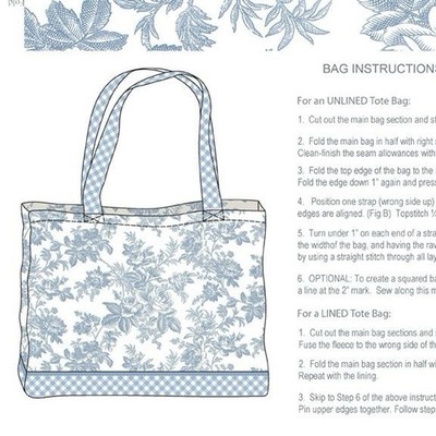 Marcus Fabrics Canvas Tolie Beuteltasche Tasche Panel Blumen Karo Blau 100% Baumwollstoff