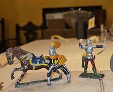 2 Toys Vintage 1910s Medieval Lead Knights on Horseback with weapons-RARE