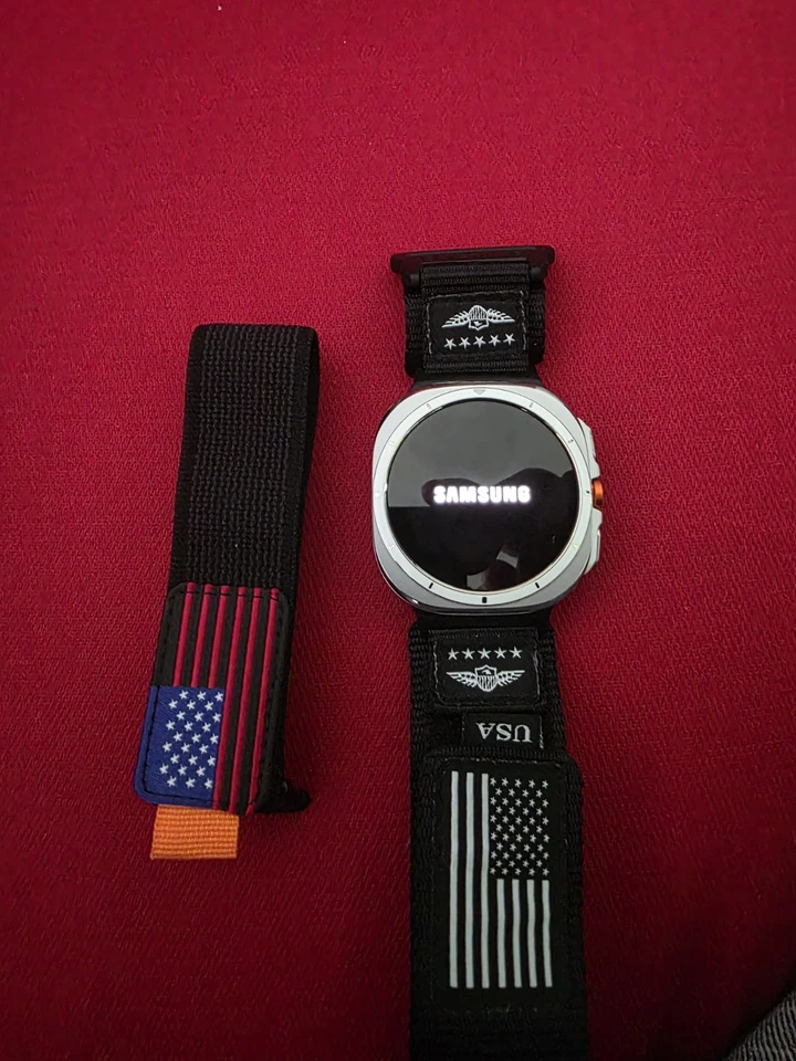 Samsung Galaxy Watch Ultra 47mm White Titanium (LTE) w/ Blue/Grey Fabric Band  - Image 2 of 4