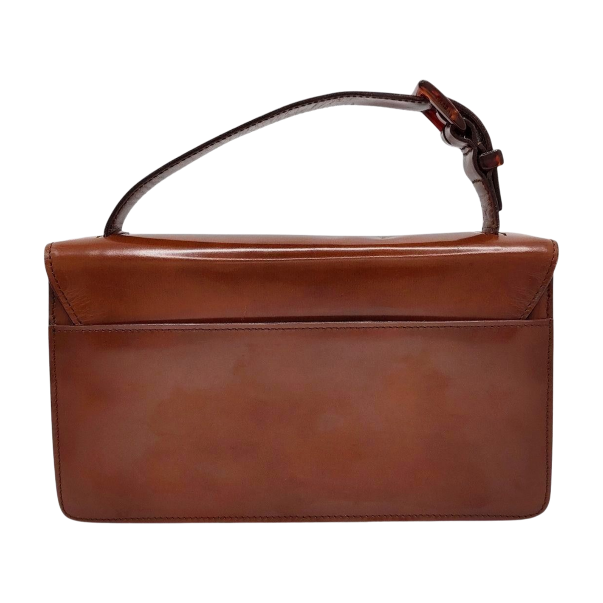 PRADA Spazzolato Patent Leather Mini Handbag Brown Vanity Evening