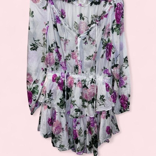 LoveShackFancy Silk Blend Popover Tiered Mini Dress